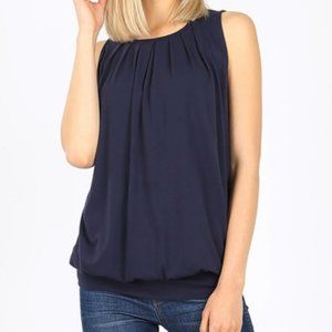 Navy Soft Pleated Sleeveless Top